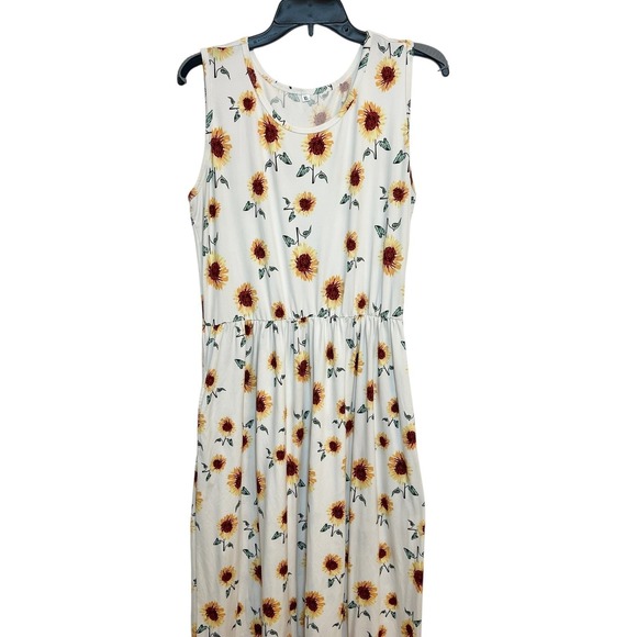 Sunflower Print Sleeveless Maxi Dress Casual Summer Dress Cute Floral - Picture 4 of 11